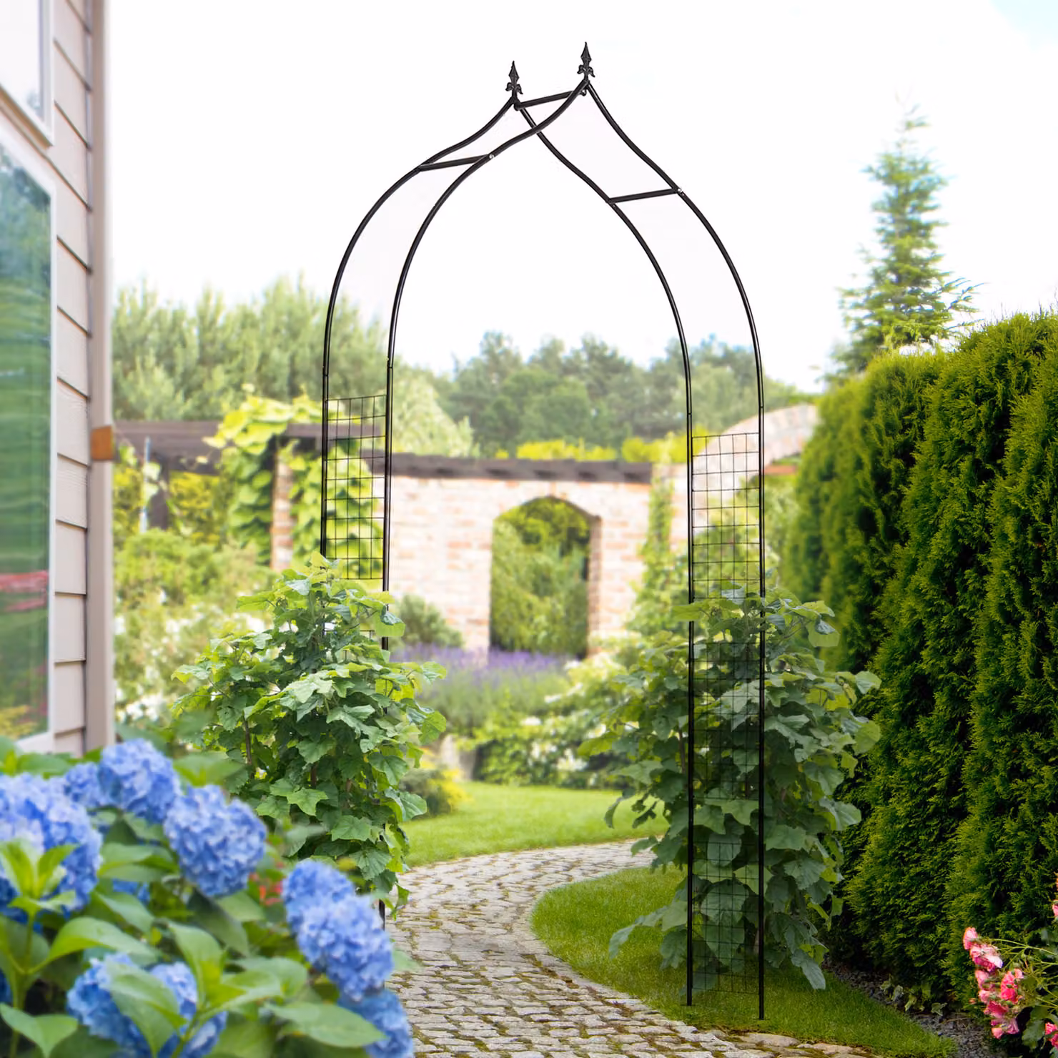 Outsunny Black Steel Metal Garden Pergola with Trellis Support for Plants – 2