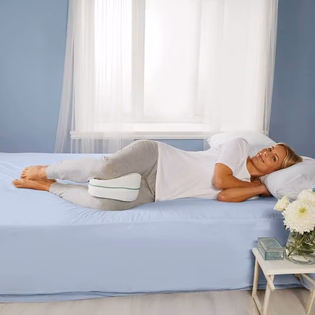 JAVA Wellness Contoured Memory Foam Knee Pillow with Cooling Breathable Layer and Removable Machine Washable Cover, White