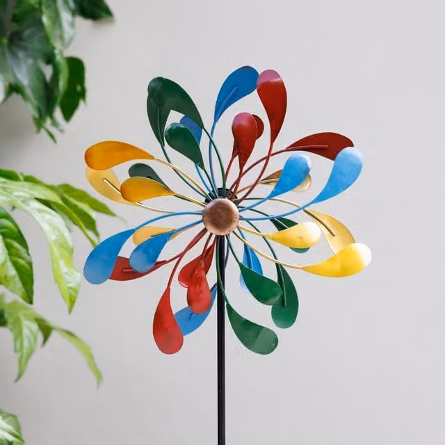 Primrose Metal Droplet Multicoloured Kinetic Wind Spinner, Diameter: 38 cm