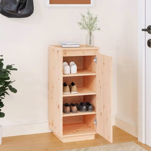 Berkfield Home Solid Wood Pine Shoe Cabinet in Light Brown, W/D/H: 35 x 35 x 80 cm – 1