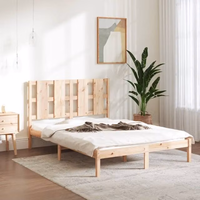 Berkfield Home Solid Wood Pine Double Bed Frame in Brown, W: 135 cm, L: 190 cm – 1