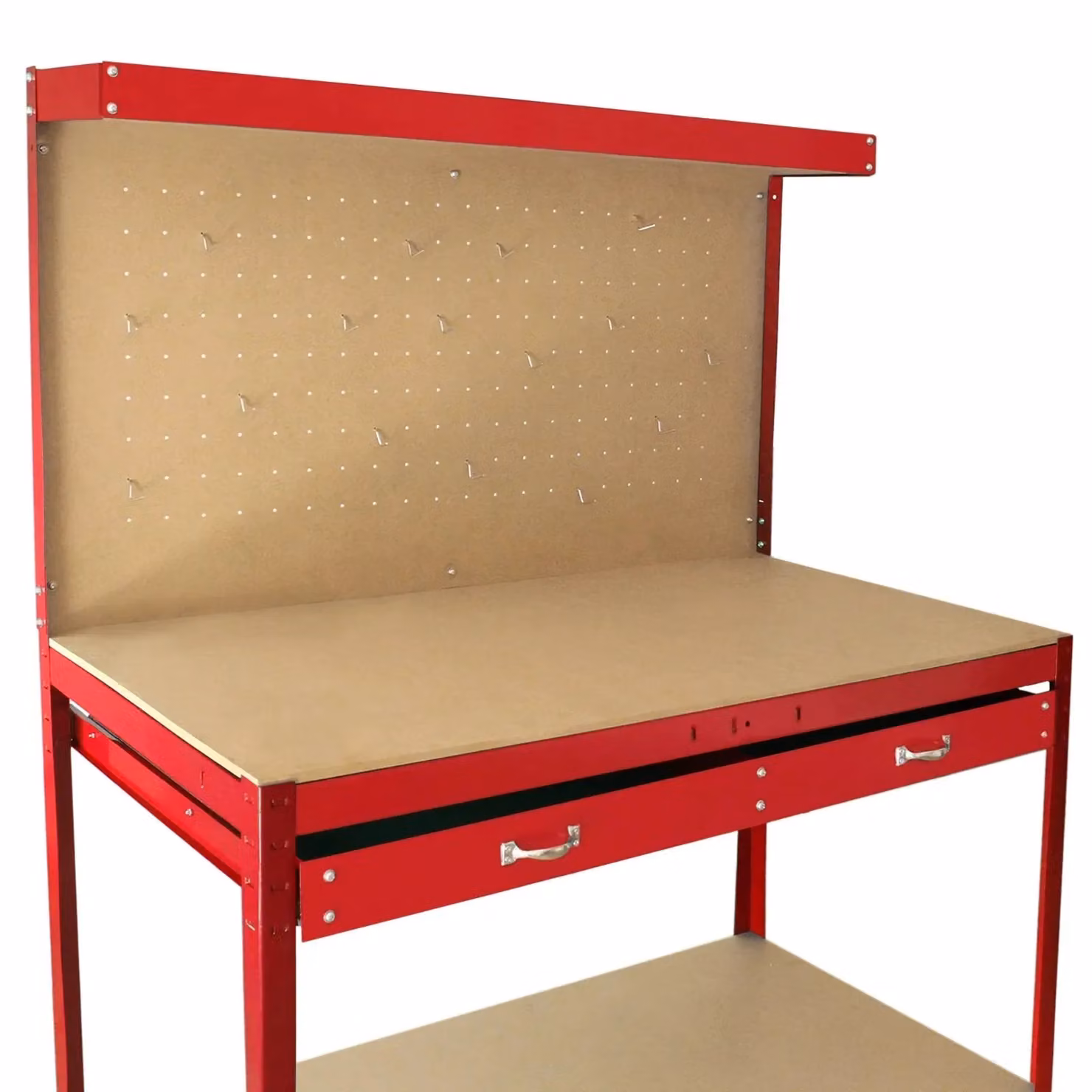 Monstershop Workbench with Pegboard and Drawer in Red, W: 120 cm, D: 60 cm, H: 200 cm – 4