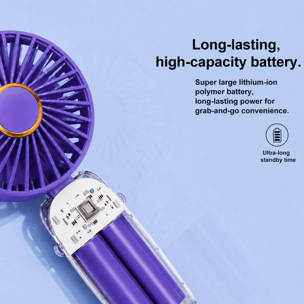 Dyzi Portable Handheld Mini Fan, Rechargeable with Stand and USB-C, 3 Speeds, Purple – 5