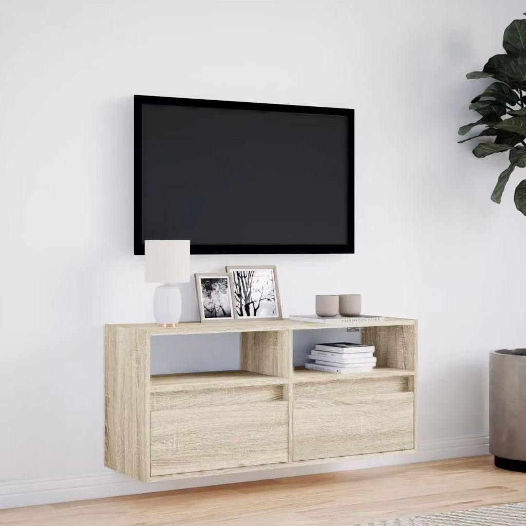 Berkfield Home Wall Mounted TV Cabinet with LED Lights in Sonoma Oak Brown, W/D/H: 100 x 31 x 45 cm – 2