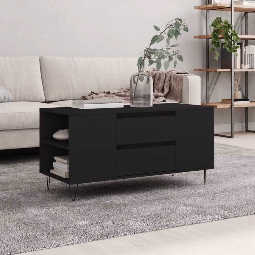 Berkfield Home Modern Black Rectangular Coffee Table, W/D/H: 102 x 44.5 x 50 cm – 2