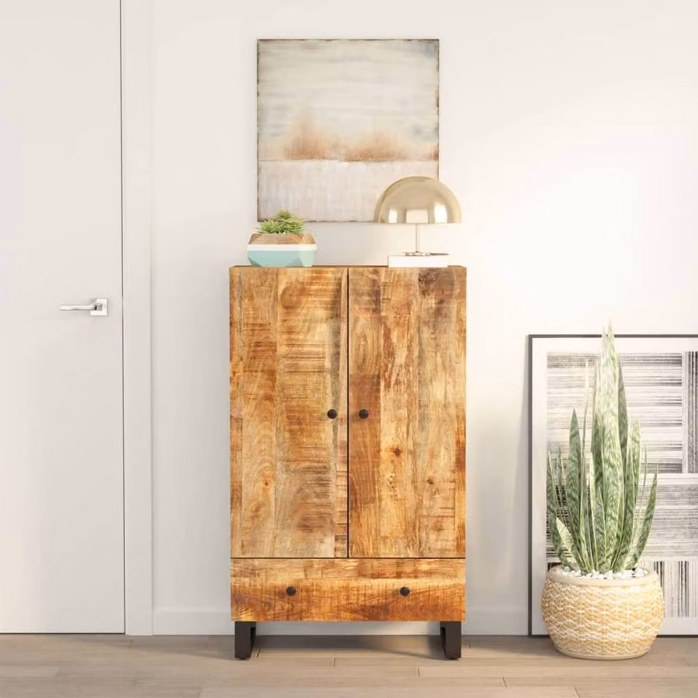Berkfield Home Industrial Highboard with Drawer in Brown Mango Wood and Iron, W/D/H: 60 x 33 x 100 cm – 2