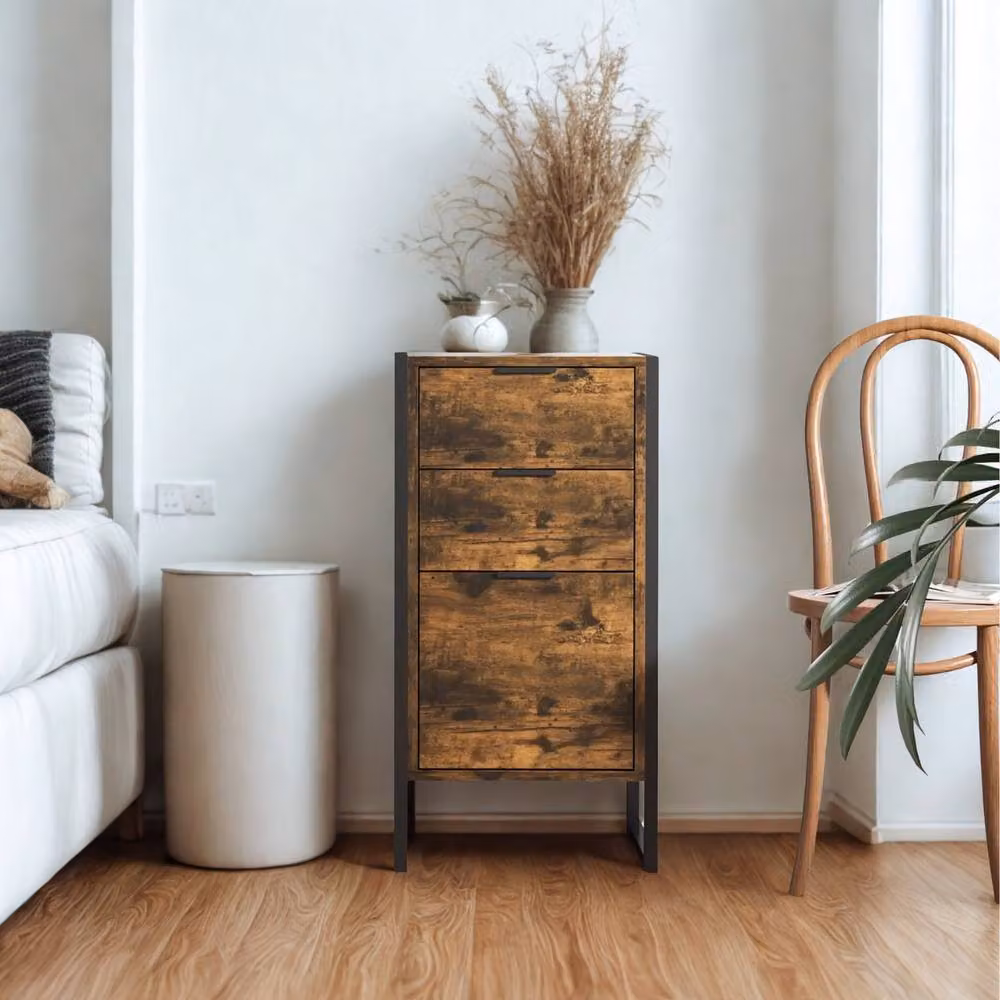 Pirlo Plush Industrial 3 Drawer Chest of Drawers Storage Unit in Brown, W: 76.5 cm, D: 40 cm, H: 39 cm – 4