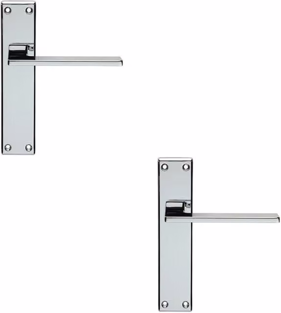 Loops 2x Flat Straight Lever on Latch Backplate Door Handle, Polished Chrome, W: 180 mm x H: 40 mm