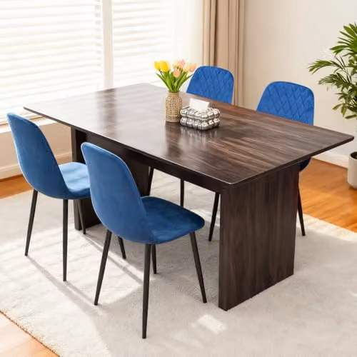 Alivio Set of 4 Blue Velvet Dining Chairs with Ergonomic Curved Backrests and Metal Legs – 2
