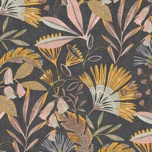 Grandeco Matisse Tropical Leaves Botanical Floral Textured Vinyl Wallpaper, Black – 1