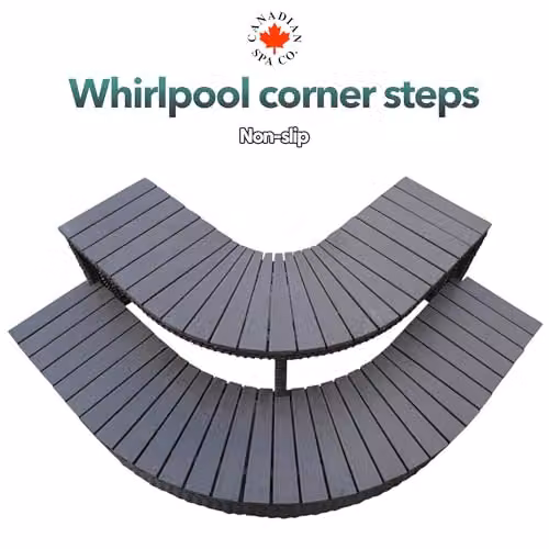 Canadian Spa Co. Corner Hot Tub Steps in Brown Wood Look Plastic, Non-Slip and Weatherproof – 5