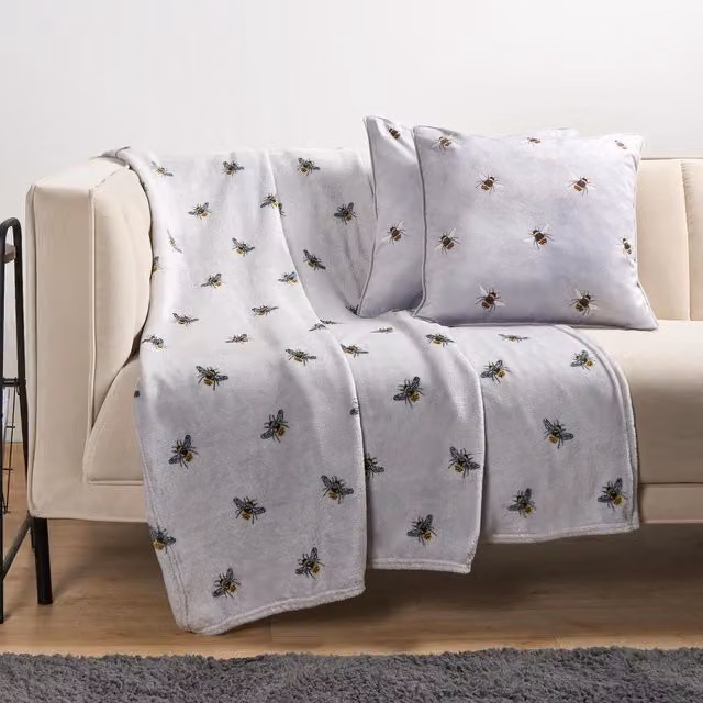 OHS Ultra Soft Grey Bee Print Animal Throw