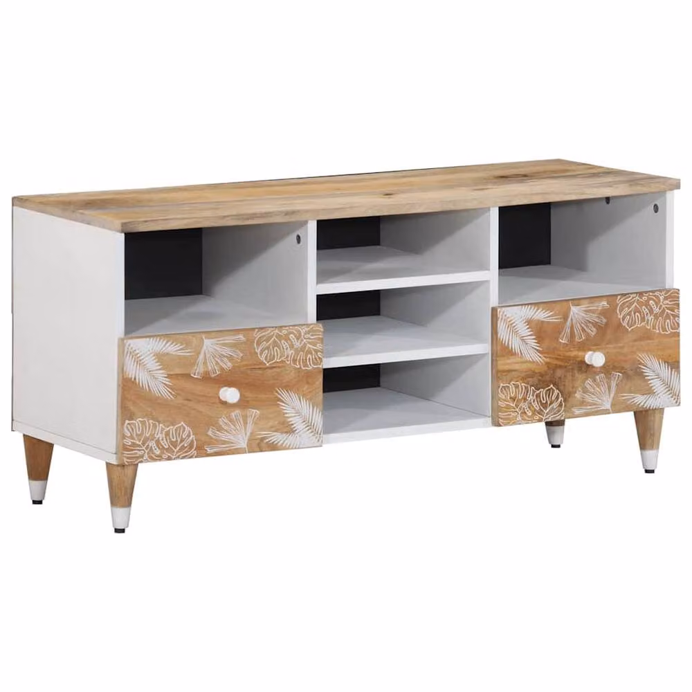 Berkfield Home Solid Mango Wood TV Cabinet in Brown, W: 100 cm, D: 33.5 cm, H: 46 cm – 2