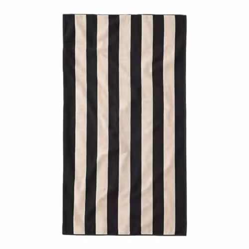 Misona Large Organic Cotton Beach Towel in Black and Natural Stripe, W/D/H: 90 x 180 cm, GOTS-Certified Dual-Sided Terry and Velour – 1
