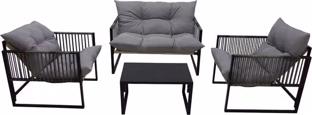 Alivio 4-Piece Grey Garden Furniture Set with Powder Coated Steel Frame and Cushions