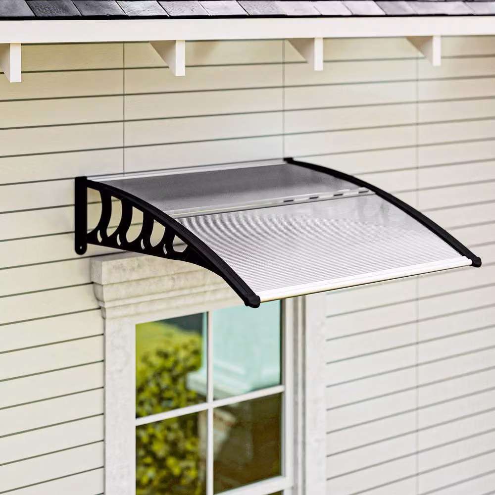 Outsunny Wall-Mounted Front Door Canopy Awning, Transparent Aluminium, W: 103 cm, D: 96.5 cm – 3