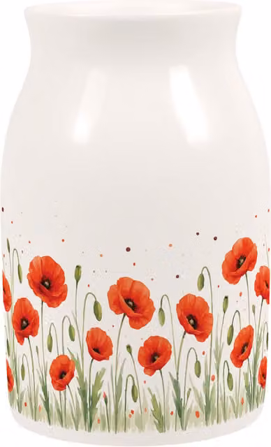 Purely Home Summer Poppies Small Floral Porcelain Vase in Red and White