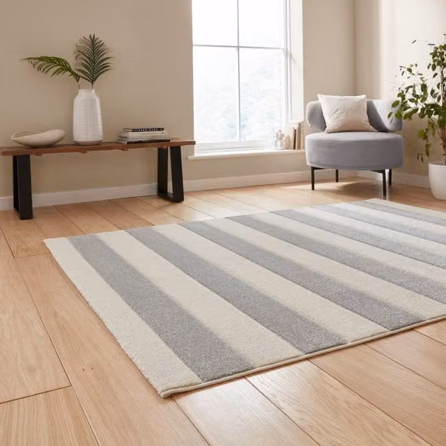 Catherine Lansfield Cove Stripe Modern Linear Rectangular Rug in Grey