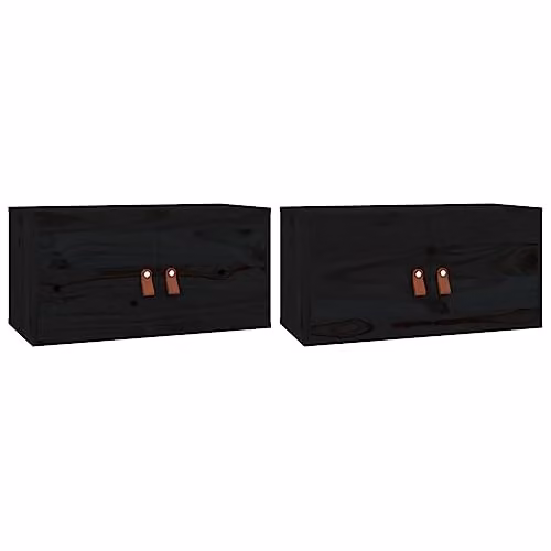 vidaXL Set of 2 Black Scandinavian Style Solid Wood Pine Wall Cabinets, W: 60 cm, D: 30 cm, H: 30 cm – 1