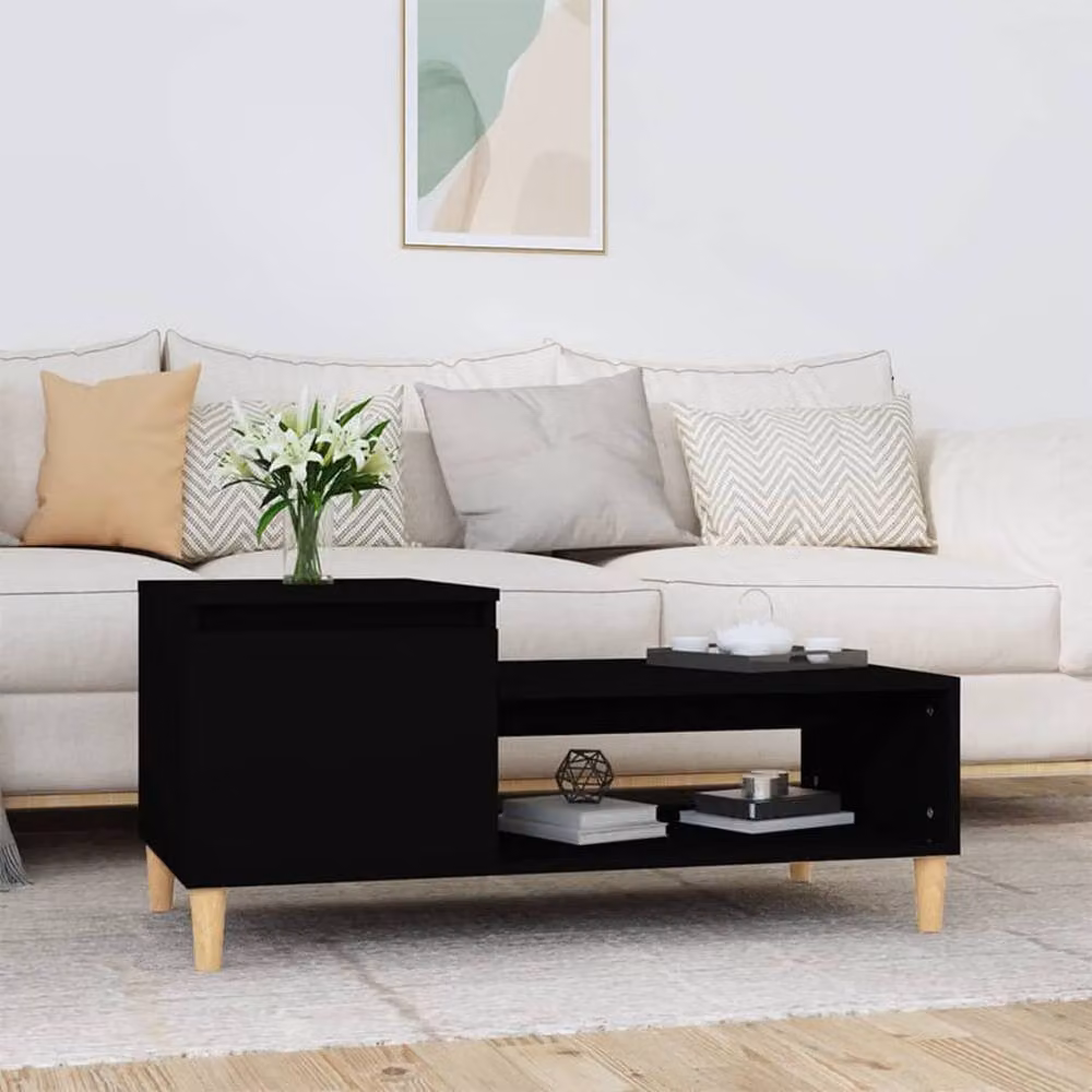 Berkfield Home Black Rectangular Coffee Table in Engineered Wood W/D/H: 100 x 50 x 45 cm – 2