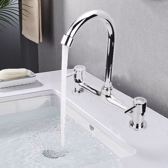 KORVIXA Two-Handle Kitchen Sink Mixer Tap with Swivel Spout in Silver Chrome – 1