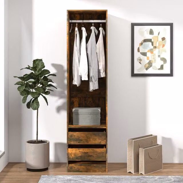Berkfield Home Wardrobe with Drawers and Open Shelf in Smoked Oak Brown, W/D/H: 50 x 50 x 200 cm