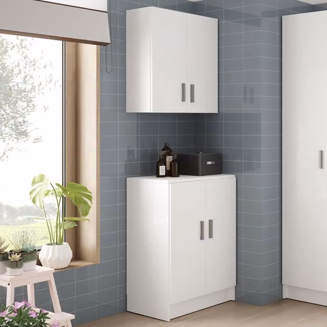 VITA White Glossy Multi-Use Cupboard Set with Internal Shelves and Hinged Doors