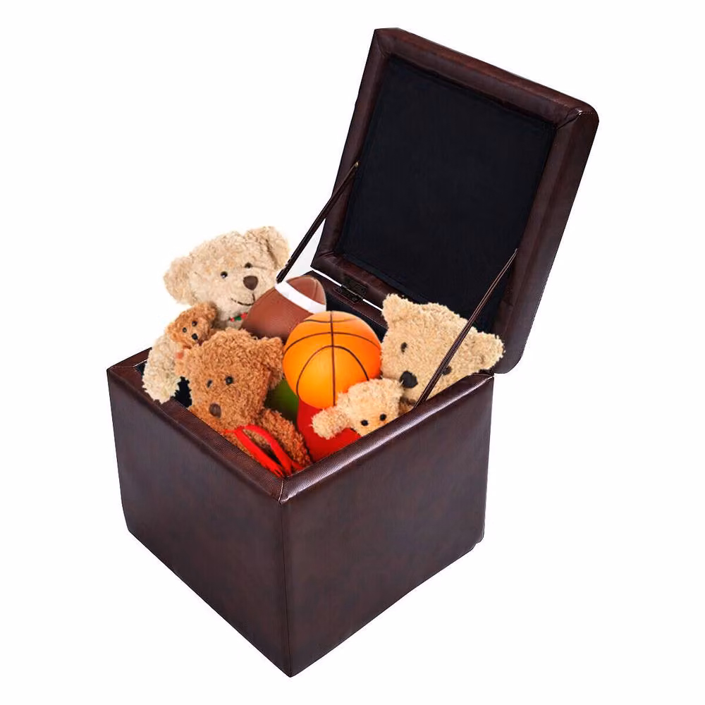 Costway Faux Leather Ottoman Storage Toy Box and Padded Foot Stool in Brown – 2