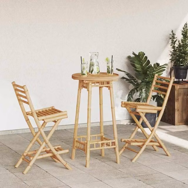 Berkfield Home 3 Piece Foldable Bamboo Outdoor Bar Set in Brown – 1