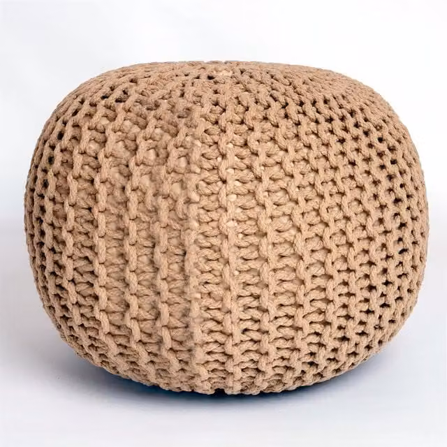 Roseley Boho Knitted Cylindrical Round Pouffe in Beige and Brown