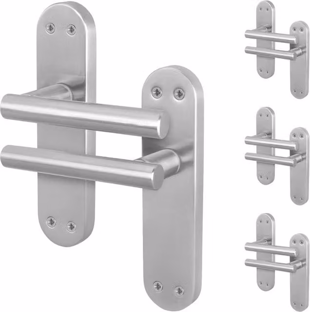 AFIT Satin T-Bar Internal Lever Door Handles with Backplate, Silver, 4 Pairs