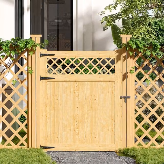 Breeins Wooden Garden Single Gate with Rhombus Design in Brown and Yellow, W: 120 cm, H: 150 cm