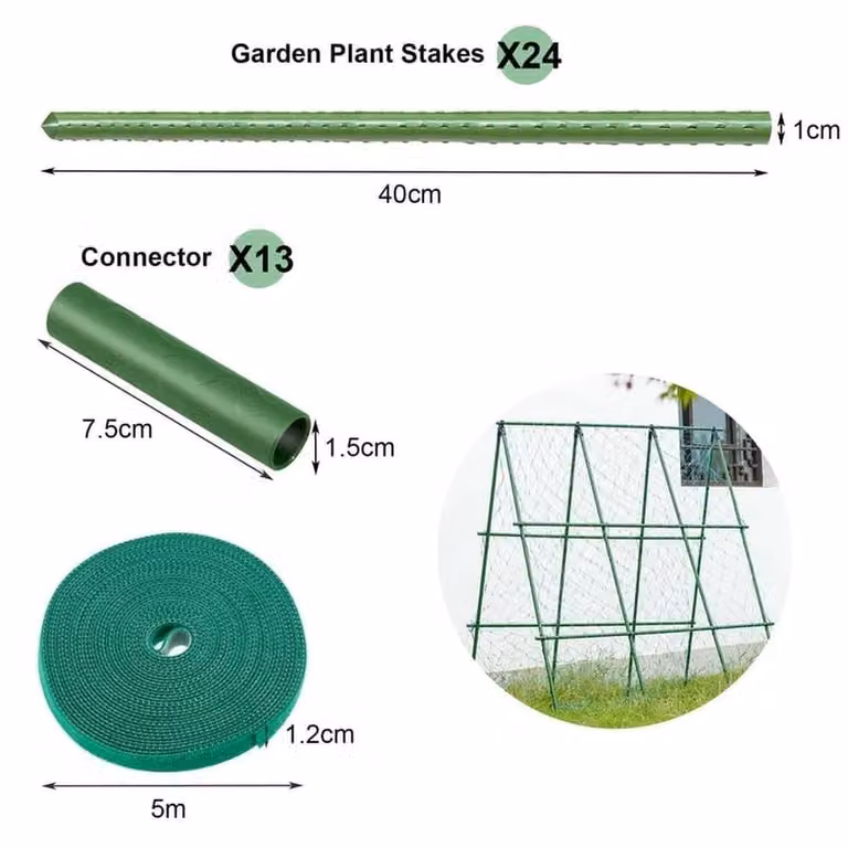 FLAVORA 48-Piece Green Plastic Coated Metal Garden Plant Stakes for Vegetable Support, Height: 100 cm, Width: 60 cm