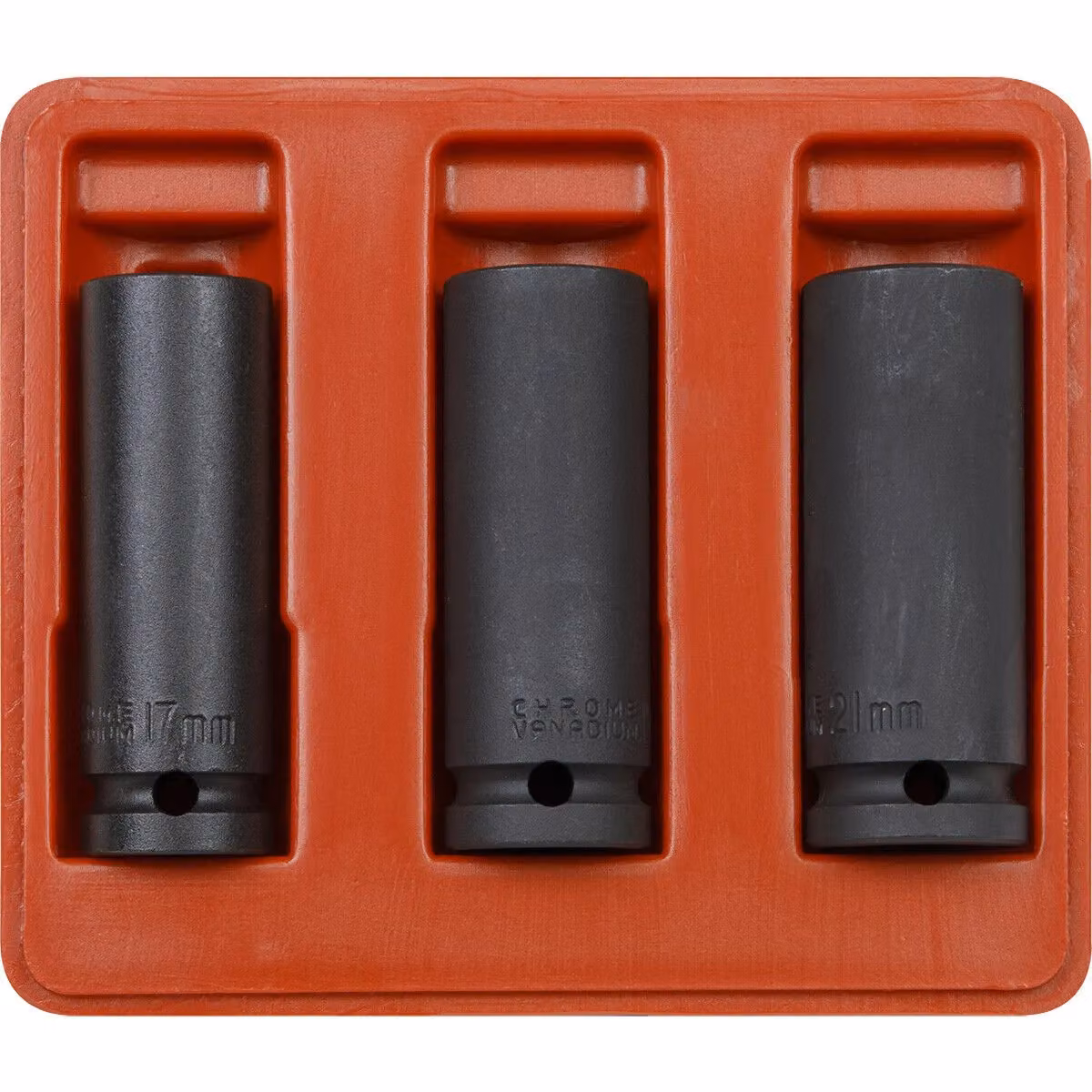 Loops 3 Pack Deep Impact Socket Set, 1/2 Inch Square Drive, 6 Point, Chrome Vanadium Steel, 17mm, 19mm and 21mm – 3