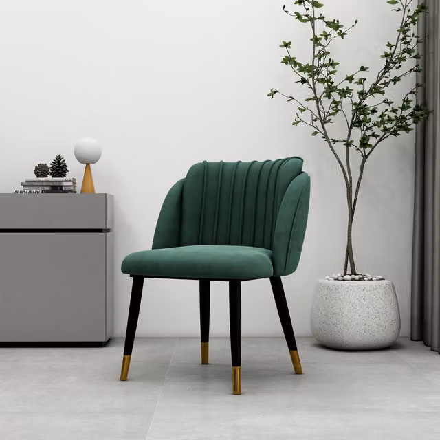 Life Interiors Milano Single Velvet Dining Chair in Green with Gold Metal Accents