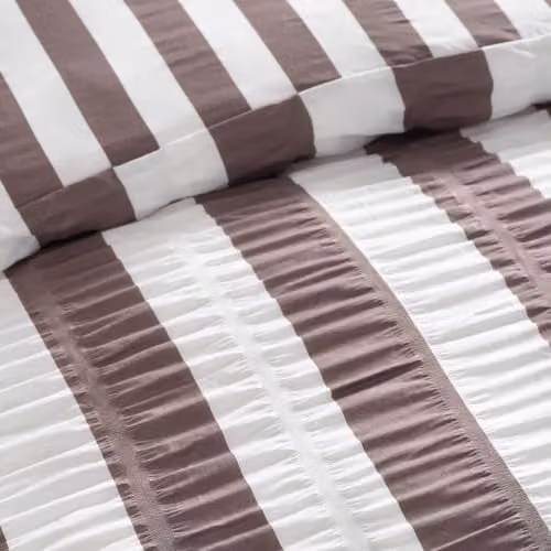 Catherine Lansfield Seersucker Frill Stripe Duvet Cover and Pillowcase Set, Brown, W/D/H: 135 x 200 cm – 6