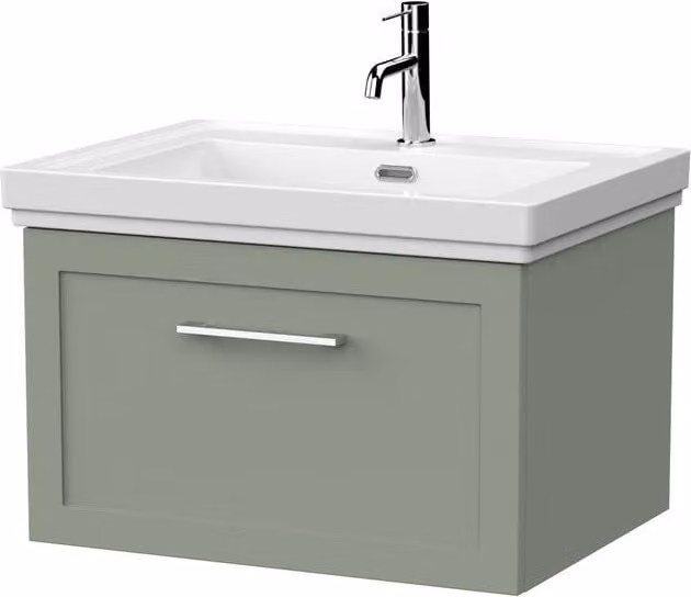 Balterley Stonnall 1 Drawer Vanity Unit and 1TH Fireclay Basin, Reed Green, Width: 60 cm