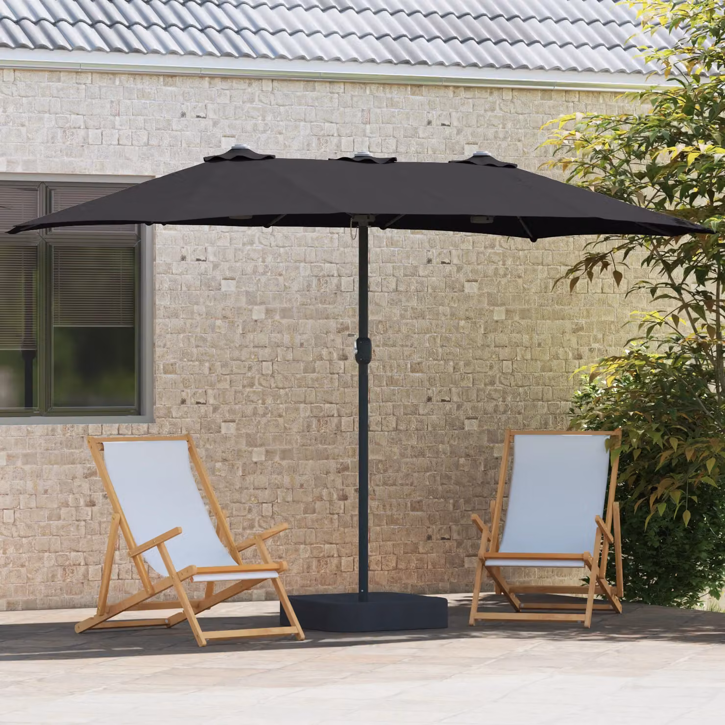 Berkfield Home Folding Garden Parasol in Black with Polyester Fabric and Steel Frame, W/D/H: 385 x 209 x 244 cm – 3