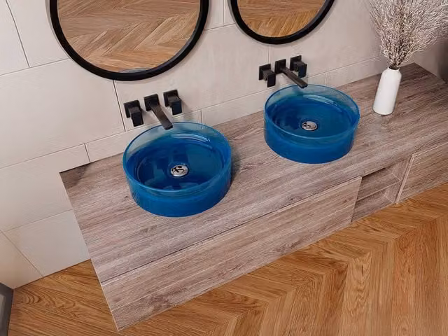 SPAVO Round Translucent Resin Countertop Basin in Blue, Diameter: 40 cm