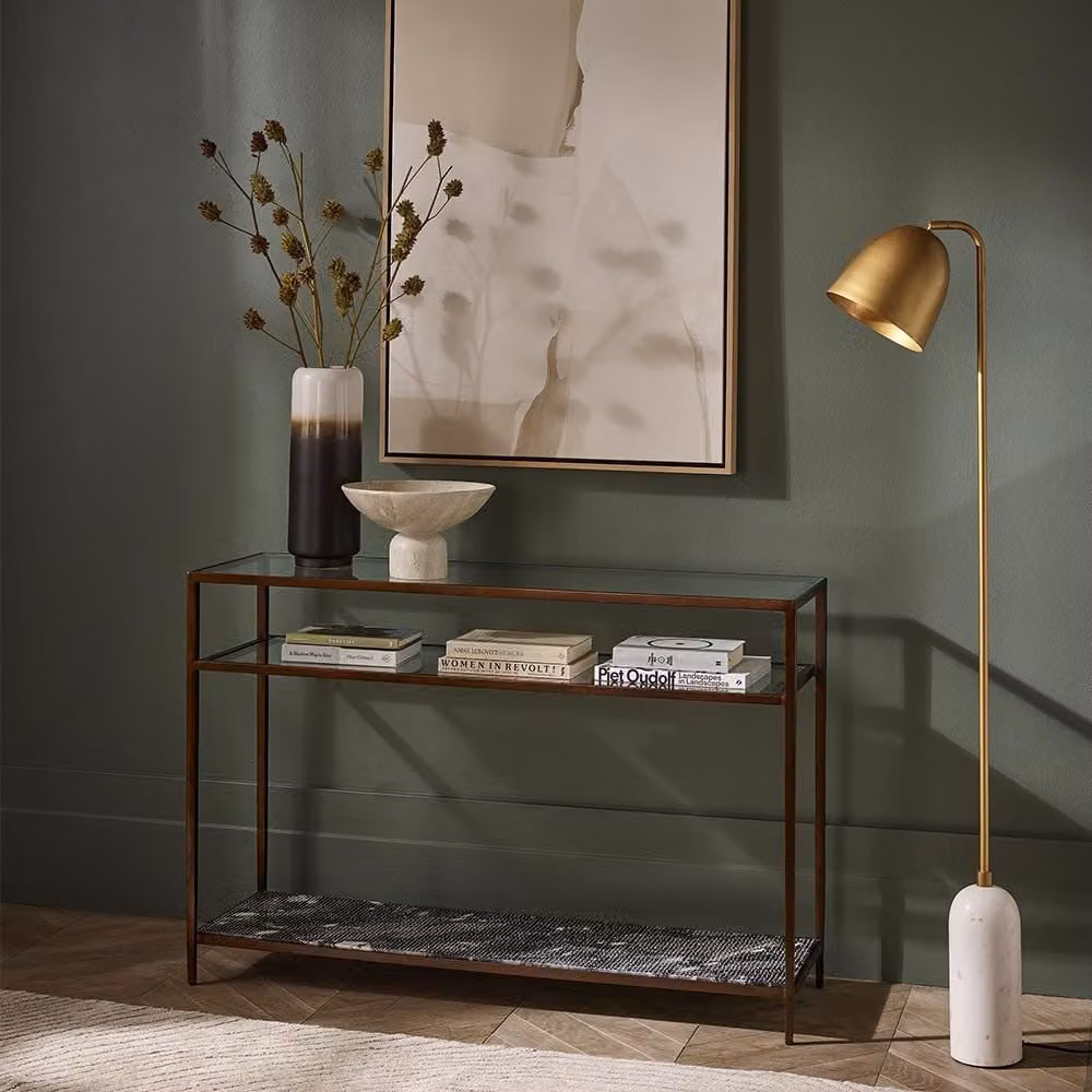 Atkin & Thyme Flint Granite Console Table with Marble Top