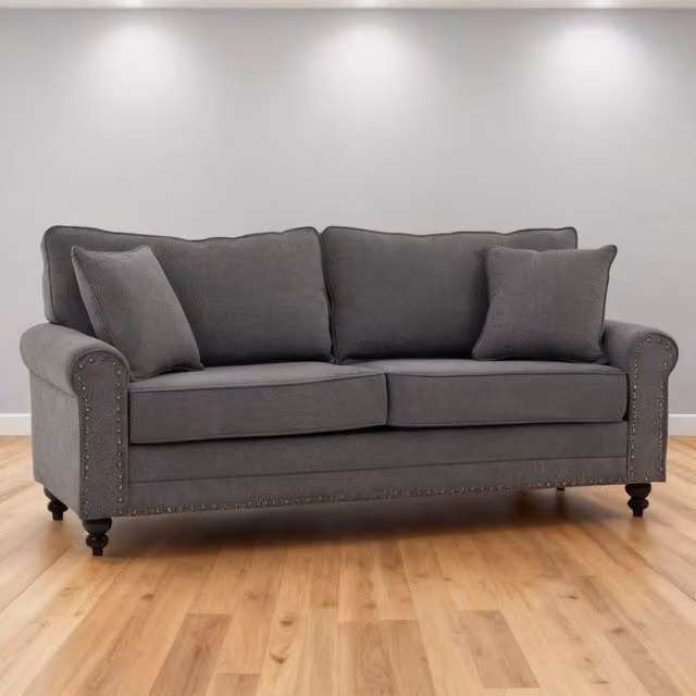ERGOVEXA 3 Seater Fabric Sofa in Grey with 2 Scatter Cushions, W: 196 cm, H: 89 cm, D: 80.5 cm