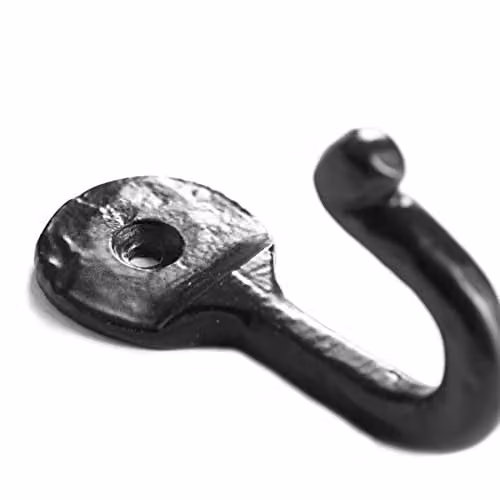 Hammer and Tongs Hammered Round Plate Single Hook, Matt Black Powder-Coated Iron, Pack of 10, W: 3.0 cm, H: 6.5 cm – 3