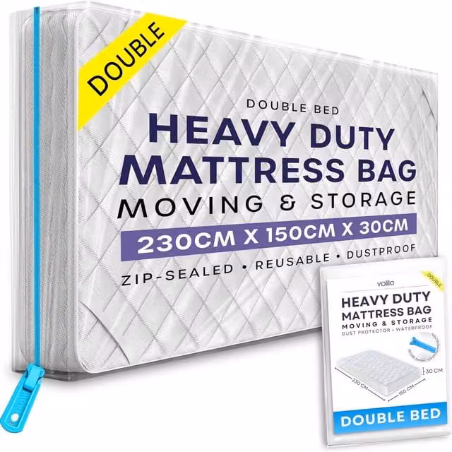 Volila Reusable Waterproof Double Mattress Bag with Zipper, Transparent, W/D/H: 140 x 200 x 23 cm