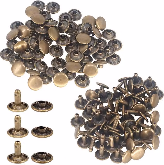 Neel Blue Bronze Double Cap Tubular Rivets Metal Studs for DIY Projects, 100 Sets