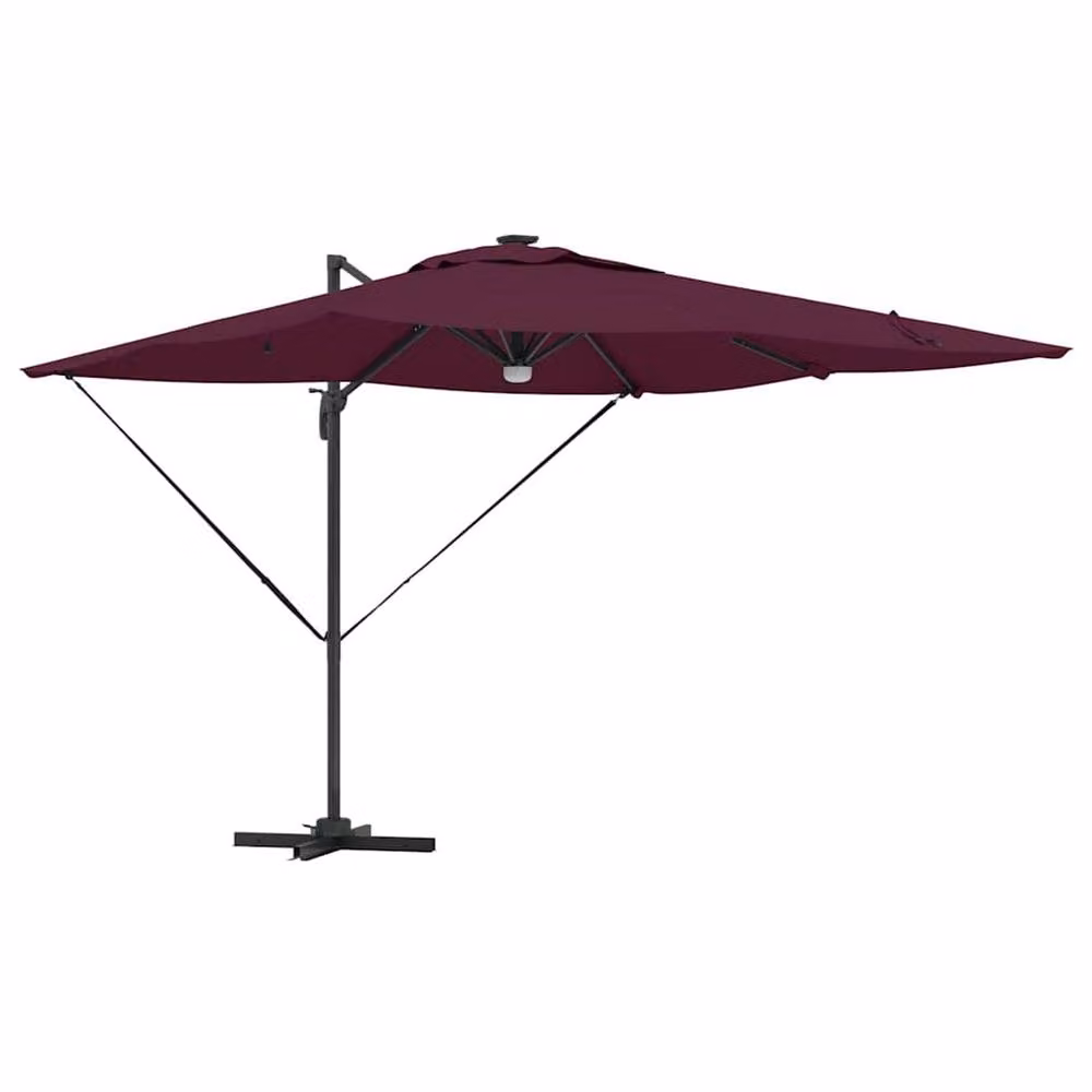 Berkfield Home Roma Cantilever Parasol with LEDs in Burgundy Red, W/D/H: 285 x 284 x 270 cm – 2