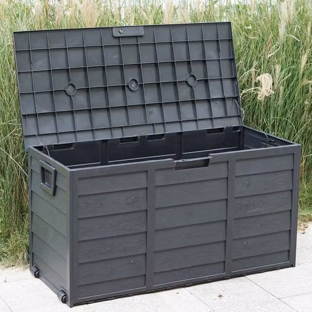 Havendro 300L Black Plastic Outdoor Storage Box with Lid and Castors