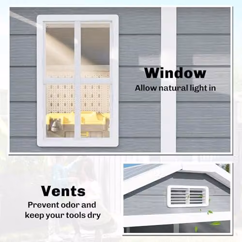 Outsunny Grey Plastic Garden Shed with Floor, Window and Lockable Single Door – 4