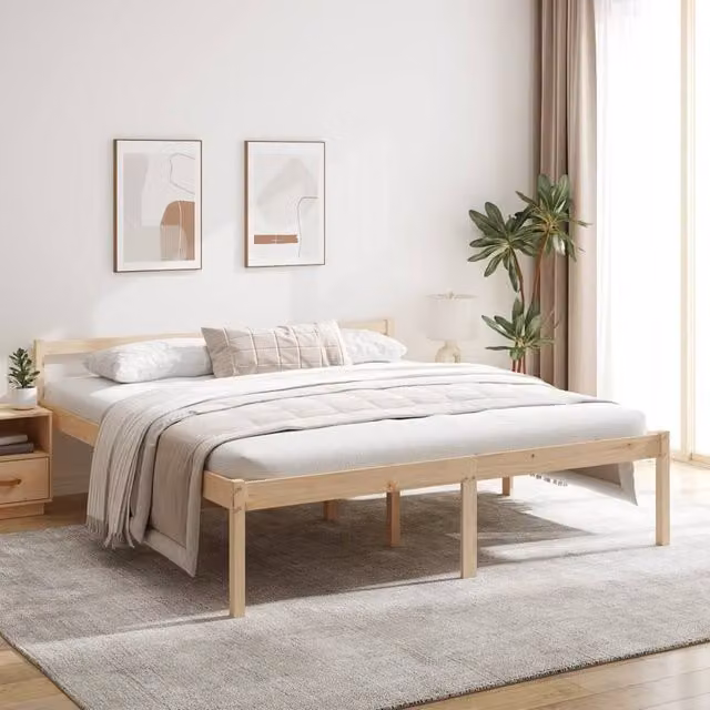 Berkfield Home Modern Solid Wood Pine Bed Frame, Brown, 200 x 200 cm