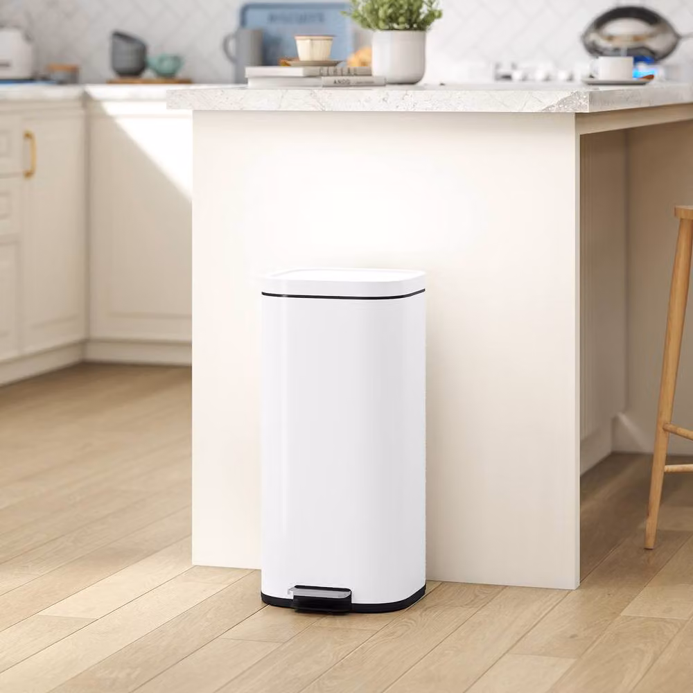 STILVORA 30L Metal Pedal Bin with Soft-Close Lid and Removable Inner Bucket, White – 2