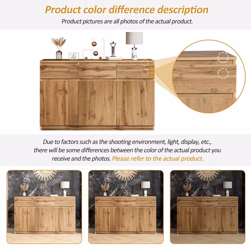 Merax Modern Light Oak Effect Sideboard Buffet Cabinet with 3 Drawers and 3 Doors, W: 81 cm, D: 40 cm, H: 40 cm – 3